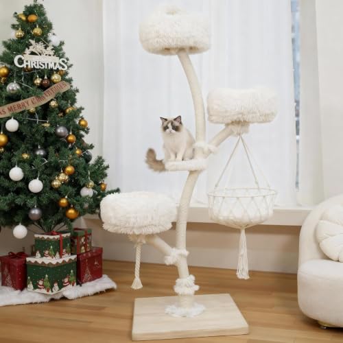 Modern Cat Tree Tower for Indoor Cats, 70" Multi-Level Cat Tower with Plush Perches, Hanging Basket Hammock, Sisal Scratching Posts and Cozy Resting Spaces for Multiple Cats