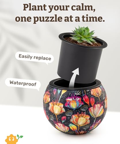 PieceRelax Unique 3D Puzzle Planter - 80 Plastic Pieces [K1118] - color: Colorful Poppies