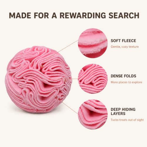 Snuffle Ball for Dogs, Slow Feeder Mental Enrichment Toy, Cute Interactive Puzzle Game for Anxiety Relief & Indoor Fun, Pet Search Game for Small Medium Dogs, Machine Washable - color: Light Red, size: Medium