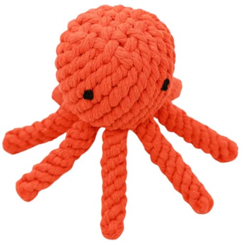Ollie the Octopus Dog Toy Tough Handmade Eco Cotton Rope Dog Toy Octopus Durable with Natural Non Toxic Dyes - Dog Octopus Toy Aggressive Chewers for Small Dogs, Puppy Toys (Orange, Small)