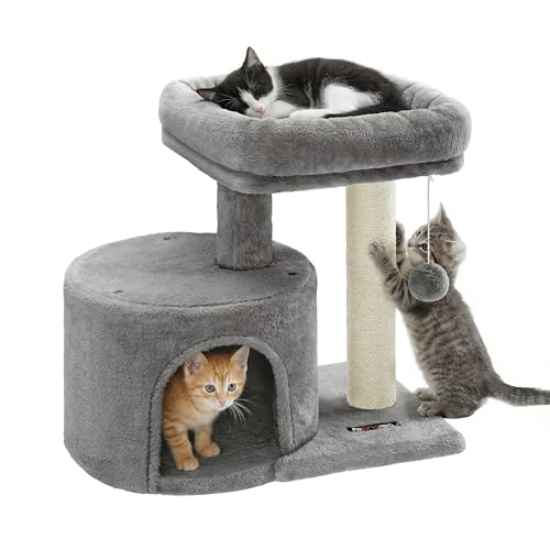 Feandrea Cat Tree, 18.5-in Small Cat Tower, Cute Kittens Condo, Light Gray - color: Light Gray