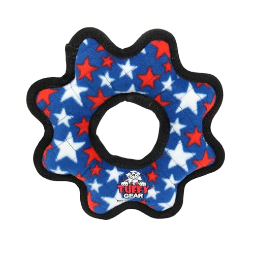 TUFFY® 2 Pack Blue Star Gear Ring Ultra Durable Plush Dog Toys - color: 2PK Multi-color Star Gear Ring