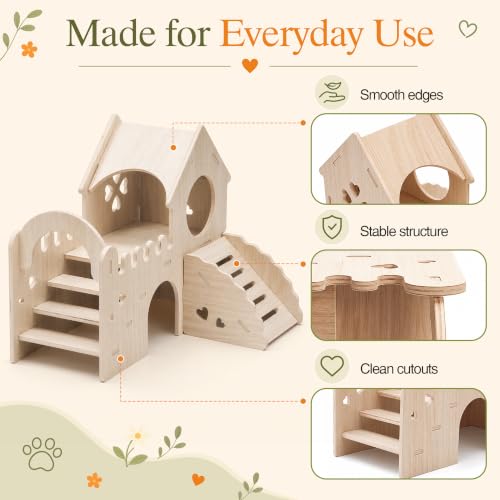 Wooden Hamster & Guinea Pig Castle Hideout, Double-Decker Maze Hut