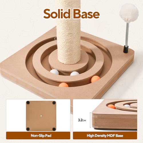 LIFLIX 25 Inches Cat Scratching Post with Interactive Toys, Sisal Cat Scratch Post with Sturdy Ball Track Base for Indoor Cats and Kittens