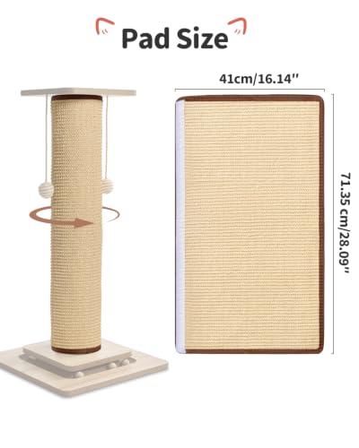 Odoland Cat Scratching Post Replace Mat Natural Sisal Scratcher Pad - color: Natural Wood Color (Only Replace Sisal Mat)