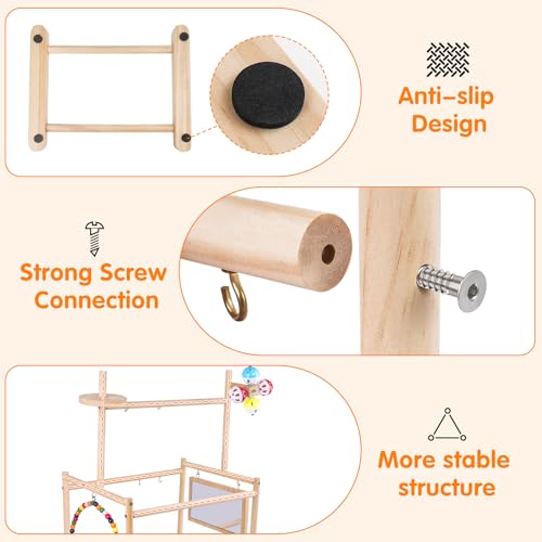 Bird Playground, 3 Tier Bird Perch Stand Parrot Playground Bird Tree with Parakeet Toys, Bird Ladder & Swing, Feeder Cups, Parakeet Mirror, and Removable Tray for Small to Medium Birds - size: 3 Tier