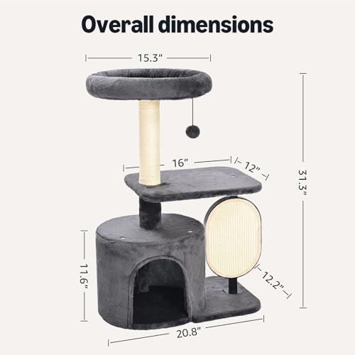 Amazon Basics Cat Tree Tower for Indoor cat, Solid Steel Frame with Removable Scratching Pad, Gray, 32 Inches - size: 32 in