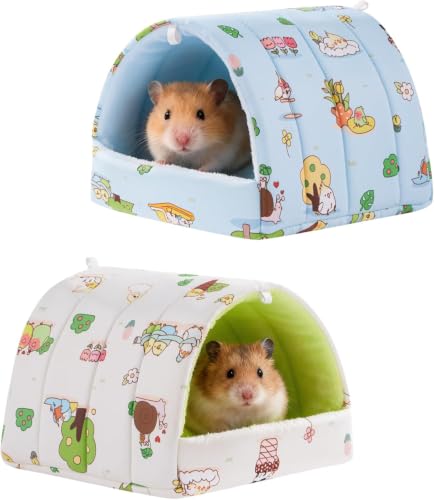 2 Pack Hamster Hideout Bed, Washable Small Animal House Bed Hamster House - color: Beige+Blue, size: 6*6in