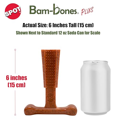 SPOT Bam-Bones Plus T-Bone Dog Chew, Beef, 6in, 30-60 lb Heavy Chewers - size: Medium