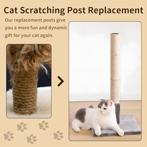 Fhiny 2PCS Cat Scratching Post Replacement, 15.7inch M8 Natural Sisal Cat Scratch Post with Cat Self Groomer Refill Pole Parts Kitten Climbing Furniture Protector Hemp Rope Scratcher for Spare White - color: White