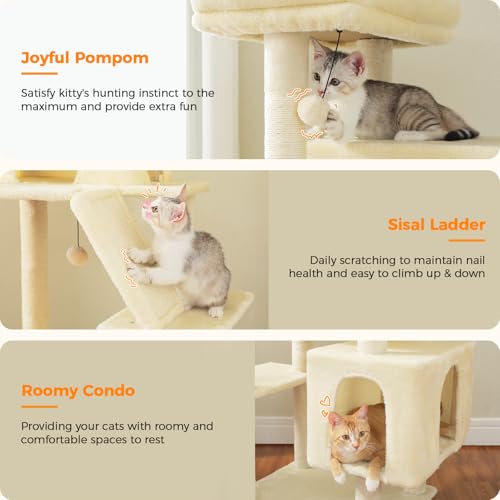 71" Cat Tree for Indoor Cats,Multi-Level Cat Tower with Large Hammock - color: Beige, size: 71 Inches