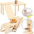 BreezeHug 4 Pcs Hamster Cage Accessories Hamster Platform Toy, Wood - style: Wood