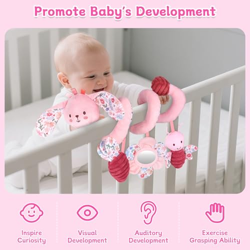 Spiral Car Seat & Stroller Activity Toys for Babies 0-6 Months - color: Pink Rabbit