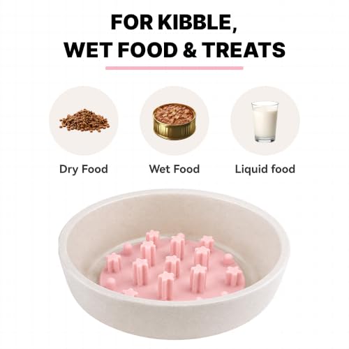 Slow Feeder Insert for Cat and Dog Bowls, Medium 4.8 Inch, Pink - color: Pink, Medium