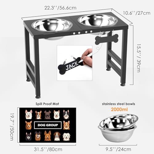 ADENGL Elevated Dog Bowls,16inch Tall Pet Bowl Holder, Raised Bowl Stand with 2 Stainless Steel Bowls (68oz) and Spill-Proof Mat, Dog Feeder for Large Extra Large Breeds - color: Black, size: Height: 16 in