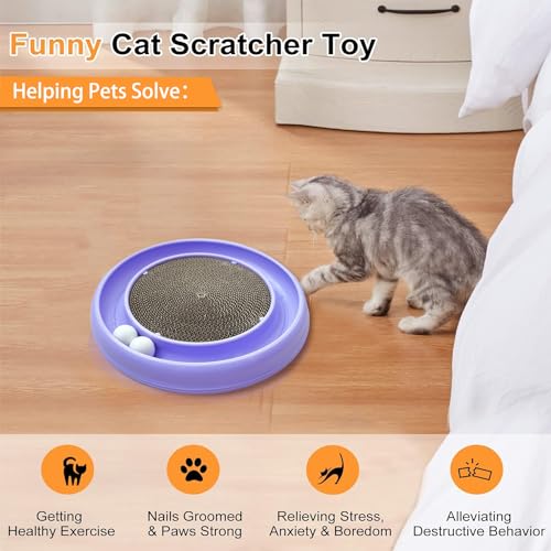 Interactive Cat Ball Track Toy for Indoor Cats, Cat Scratching Board & Exercise Set for Bored Indoor Adult and Kitten Mental & Physical Stimulation, with Spare Ball to Prevent Loss (Purple) - color: Purple