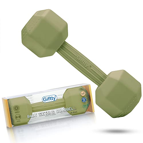 Baby Dumbbell Toy - Silicone Infant Rattle Teething Toy Teether Toddler Sensory Toy Durable Safe Exercises Workout Weight - Great Gift for Girls and Boys (1pcs - Green) - color: Green