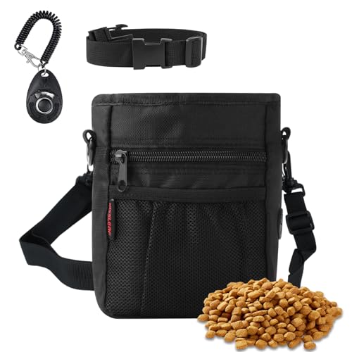 kissleaf Dog Treat Pouch, Magnetic Closure, Dog Clicker- Black - color: Black