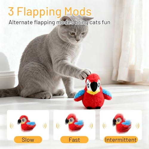 Puffluv Flapping Cat Toy,Interactive Parrot Flying Bird, Auto Chirping & Beating Wings 3 Modes, USB Charging with Catnip for Indoor Kittens Active Fun - style: Parrot