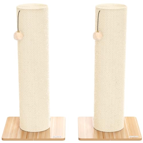 KAMABOKO 29.5" Cat Scratching Post, 7.5" Ultra-Large Diameter Natural Sisal Cat Scratch Post, Scratch-Resistant Tall Cat Scratcher for Indoor Cats, Protect Your Furniture, Beige, Pack of 2 - size: 2