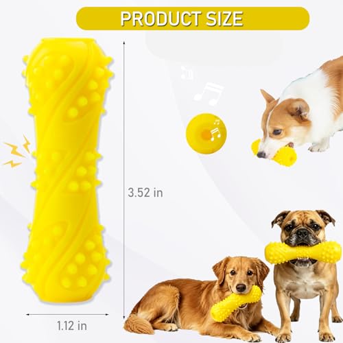 Dog Toys for French Bulldogs, Interactive Squeaky Dog Chew Toys for Aggressive Chewers, Natural Rubber Dental Teething Toys for Small to Medium Dogs, Yellow