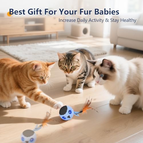 Cat Toys Ball, Smart Motion Sensor Moving Ball with 4 Sounds& 3 Speed Modes - color: Sky- Blue