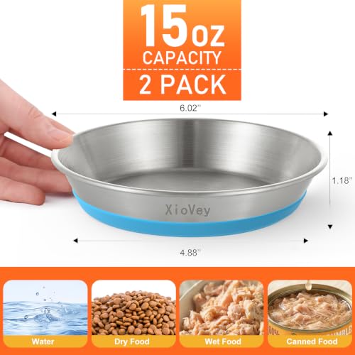 6 Pack Blue 304 Stainless Steel Shallow Whisker Fatigue Cat Bowls - color: Blue, size: 6Pcs