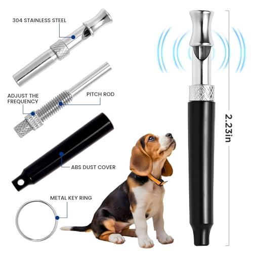 2 Pack Dog Whistle - Dog Whistle to Stop Barking Neighbor's Dog & Long Range Recall, Adjustable Ultrasonic Silent Dog Whistle with Lanyard for Training Recall, Professional Obedience (Black & White)