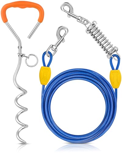 Petbobi Dog Tie Out Cable and Stake, 10ft Heavy Duty Dog Leads for Yard - color: Blue, size: 10 ft (120 lbs)