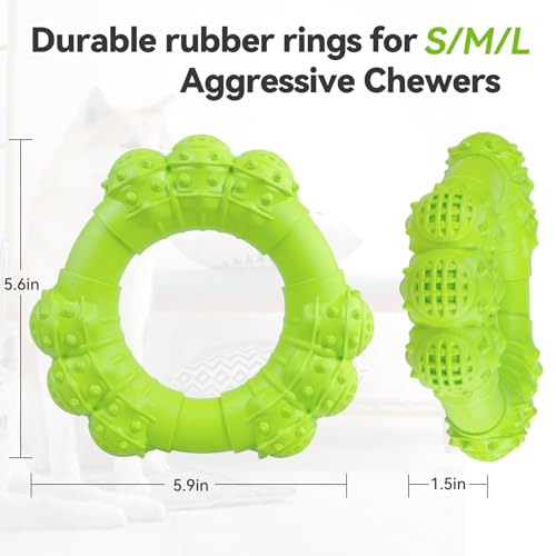 Indestructible Dog Chew Toys for Aggressive Chewers, Super Chewer Toys for Medium Large Dogs, Interactive Ring Toy, Heavy Duty Teething Toys - color: Bright yellow
