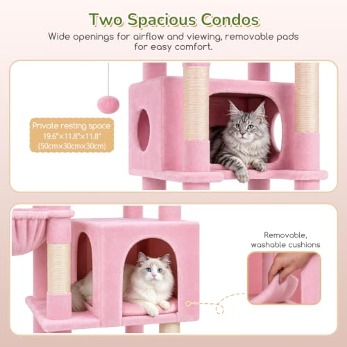 Globlazer 74in Pink Heavy Duty Cat Tree Tower for Indoor Large Cats, S74 - color: Pink