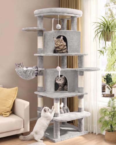 Globlazer 66in Corner Cat Tree Tower for Indoor Large Cat, C66, Light Grey - color: Light Gray, size: 66inch