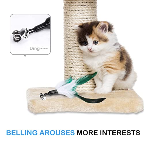 Pawaboo Cat Feather Wand Interactive Toy, 2 Feathers + 1 Wand with Bell - color: White & Green