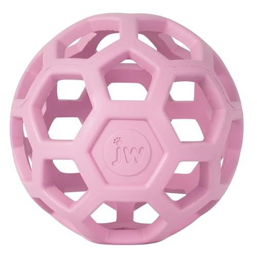 JW Pet HOL-ee Roller Dog Puzzle Ball, Medium 4.5in, Natural Rubber, Pink - color: Pink, size: Medium