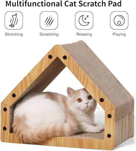 FUKUMARU Cat Scratcher House, Cozy Cardboard Cat Bed Design Scratching Pad