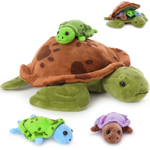 Muiteiur 4 Pcs Sea Turtle Stuffed Animals with Babies Inside, Turtle Plush - style: Turtle