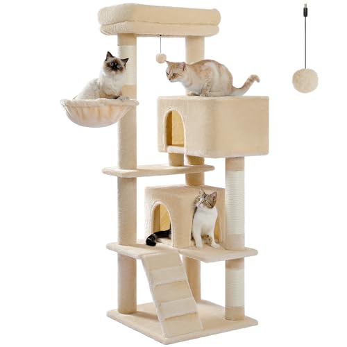 Cat Tree for Indoor Cats, 56.3" Multi-Level Cat Tower with 2 Condos - color: Beige, size: 56 Inches