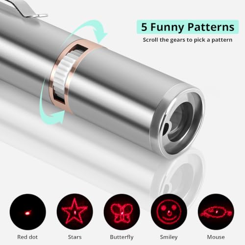 TBTeek Cat Toys, with Metal Case, 2 Pieces, Rechargeable, 7 Adjustable Patterns, Interactive Kitten Pet Dog Chase Toy for Cats Fun Playing Exercise - color: Silver