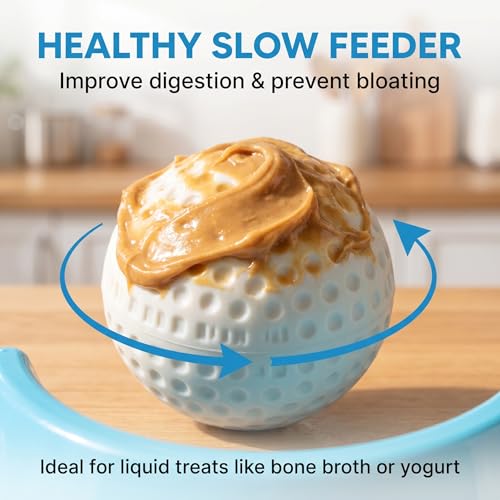Dog Lick Ball Slow Feeder, Rolling Sphere Interactive Pet Toy with Suction Cups, Calming Slow Feeding Bowl for Liquid Treats & Peanut Butter, Anxiety Relief Licking Toy for Dogs & Cats（Blue - color: Blue-B