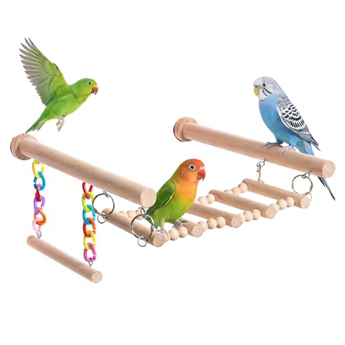Parrot Climbing Ladders, Wooden Bird Perches Ladder with Swing Chain