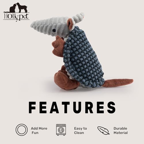 Hollypet Armadillo Squeaky Puppy Dog Toys for Small Medium Dogs, 8" - color: Dark Gray and Light Gray, size: 8 IN
