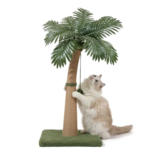 Palm Tree Cat Scratching Post, 36'' Cat Scratcher Post with Natural Sisal Rope, 3 Interactive Balls and Curved Design Scratching Posts for Indoor Cats Adults and Kittens, Multi-Combinable (Style B) - size: Style B