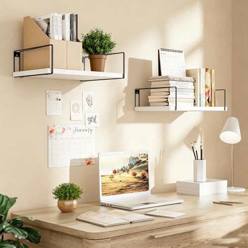 SRIWATANA Deep Floating Shelves for Wall 16''W x 12''D, Wide Shelves White - color: White