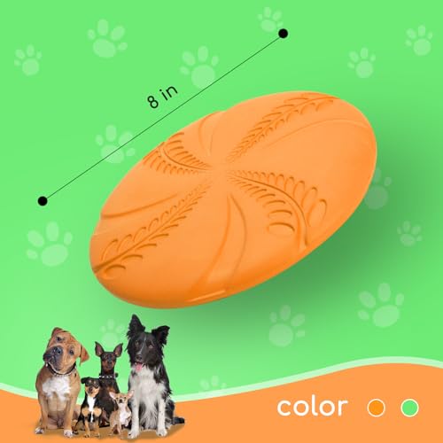 Nobleza 2 Pack Dog Flying Disc, 8in Interactive Flyer Dog Toys for Small Medium Large Dogs to Fetch, Durable Outdoor Dog Disc Toy for Long-Distance Flies and Floats on Water, Orange & Green