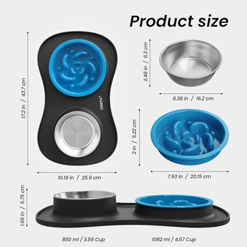 YINEYA 3 in 1 Slow Feeder Dog Bowls,Dog Water Bowl,Cat and Dog Food Bowl - color: Black, size: Large