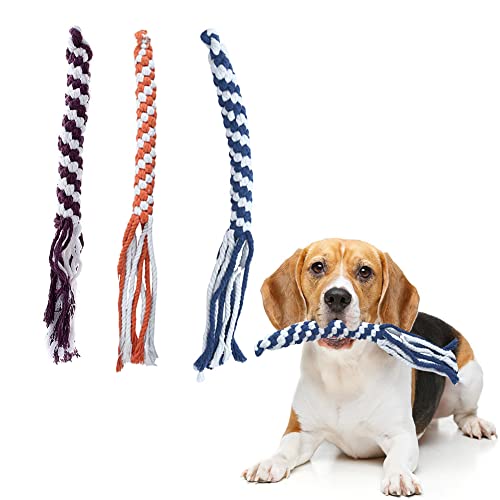 ASOCEA 3 Pack Dog Rope Toy, Flirt Pole Lure for Puppy Small Medium Dog - color: Blue+Orange