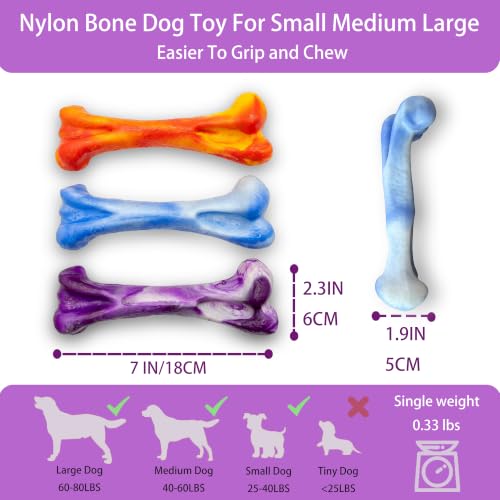 3 Pack Dog Chew Toys for Aggressive Chewers, Tough Bone