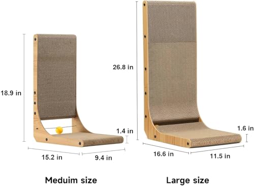 FUKUMARU Cat Scratcher, 18.9 Inch L Shaped Cat Scratch Pad for Indoor Cats - size: 1 Pack 18.9 in Wood Color