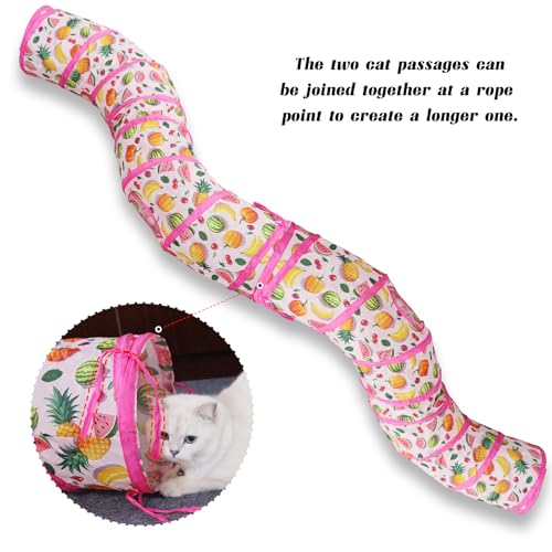 Andiker Cat Tunnel for Indoor Cats, 45" Long Rainbow Collapsible Kitten Tube with a Fun Ball and 2 Holes Cat Play Tunnel, Rabbit Tunnel for Kittens Exercising Hiding Training and Running (S Pink) - color: S Pink