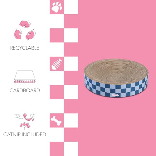 CSR1010B Nelson 20.13" Modern Cardboard Round Bowl Cat Scratcher with Catnip, Blueberry - color: Navy/Blue